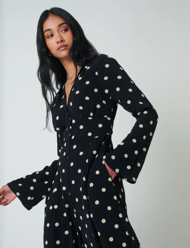 Black Polka Dot Long Sleeve Jumpsuit