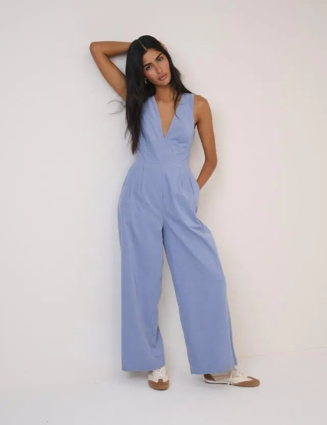 Blue Cord Sleeveless Arizona Jumpsuit