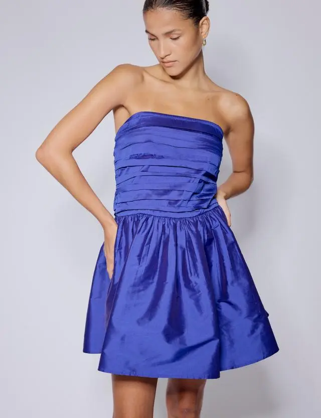 Electric Blue Satin Bandeau Felicity Mini Dress