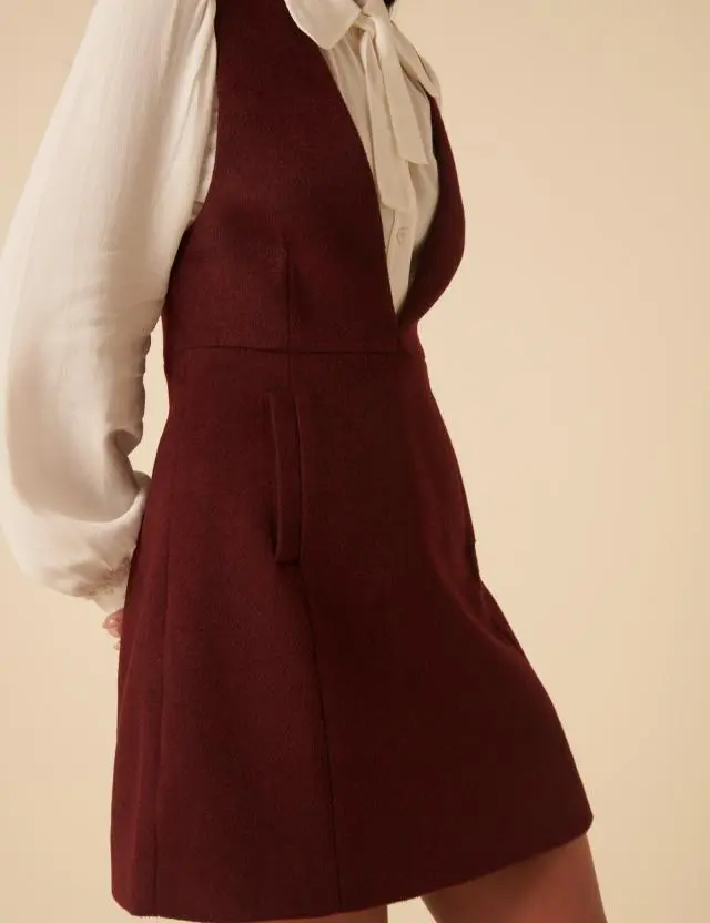 NC x Lisou Burgundy Wool Blend Pinafore Dress
