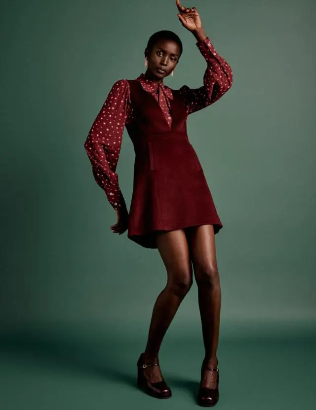 NC x Lisou Burgundy Wool Blend Pinafore Dress