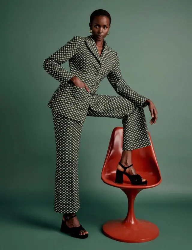 NC x Lisou Black and Lime Green Jacquard Checkerboard Tailored Trousers