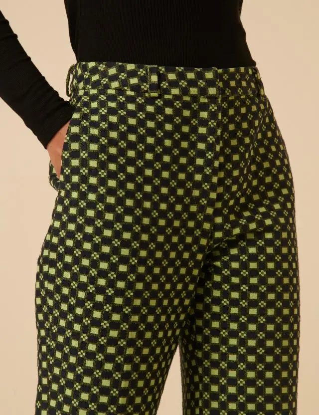 NC x Lisou Black and Lime Green Jacquard Checkerboard Tailored Trousers