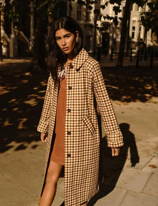 Brown Check Car Coat