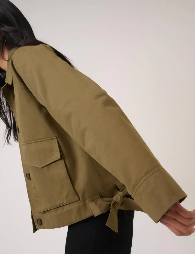 Khaki Green Bow Detail Jacket