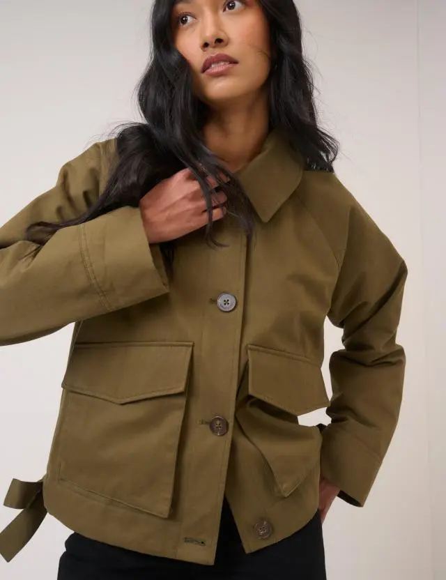 Khaki Green Bow Detail Jacket