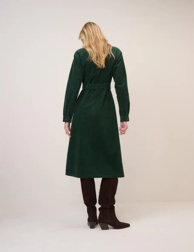 Green Cord Tie Waist Lizzy Midi Dress