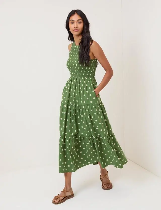 Green Polka Dot Sleeveless Charlie Midi Dress