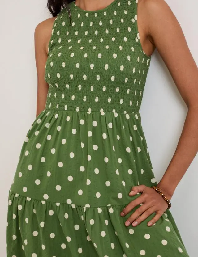 Green Polka Dot Sleeveless Charlie Midi Dress