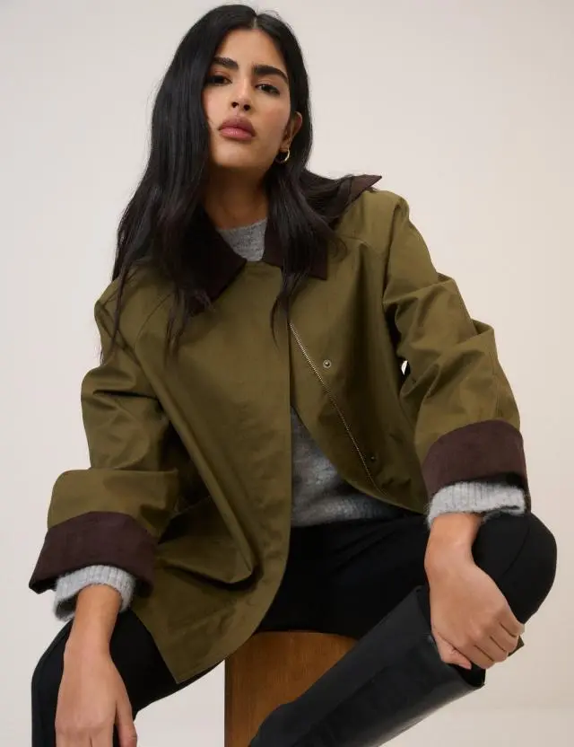 Khaki Cord Detail Barn Jacket