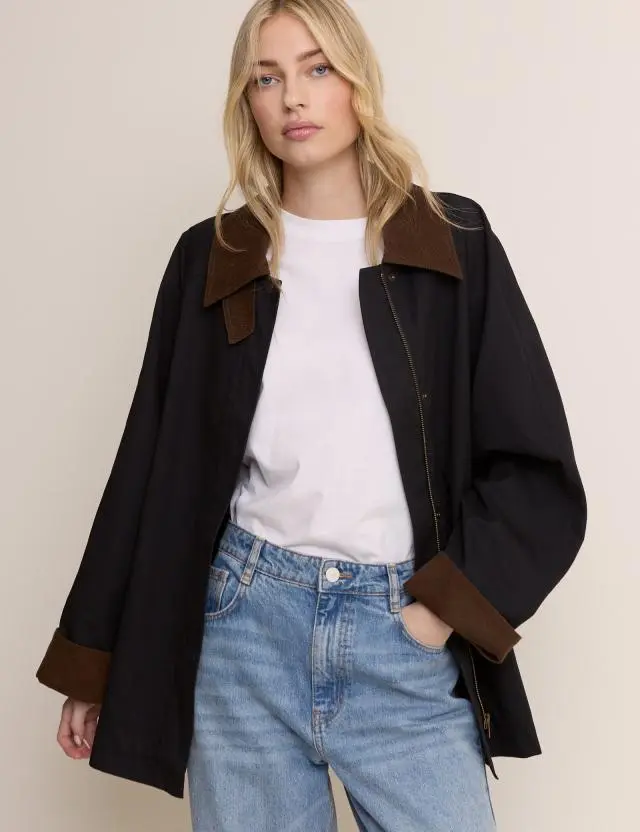 Dark Navy Cord Detail Barn Jacket