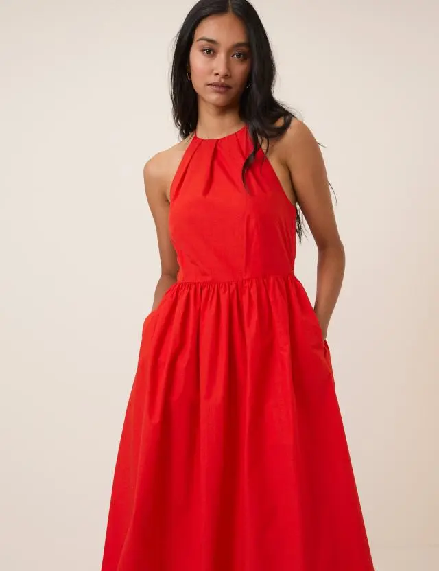 Red Halterneck Amber Midi Dress