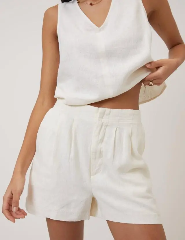 Cream Linen-Blend Shorts