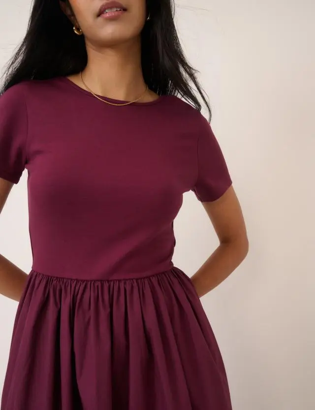 Burgundy Short Sleeve Sarah Midi Dress