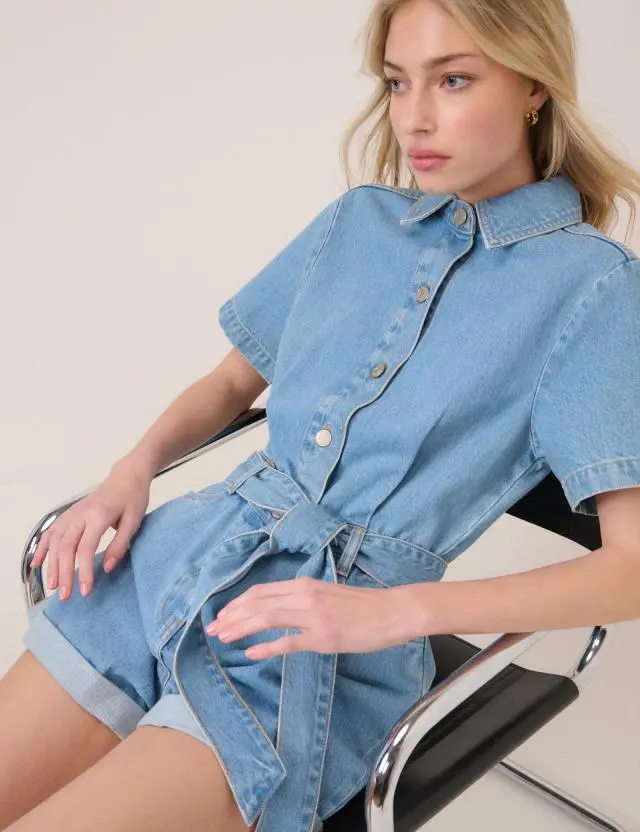 Denim Tie Waist Playsuit