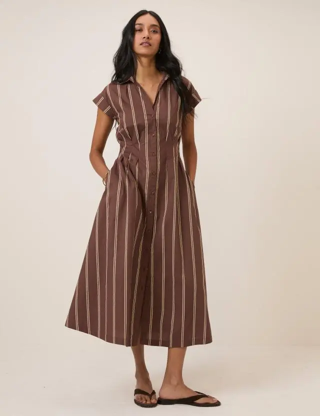 Brown Pinstripe Jane Shirt Dress