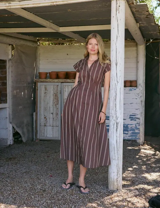 Brown Pinstripe Jane Shirt Dress