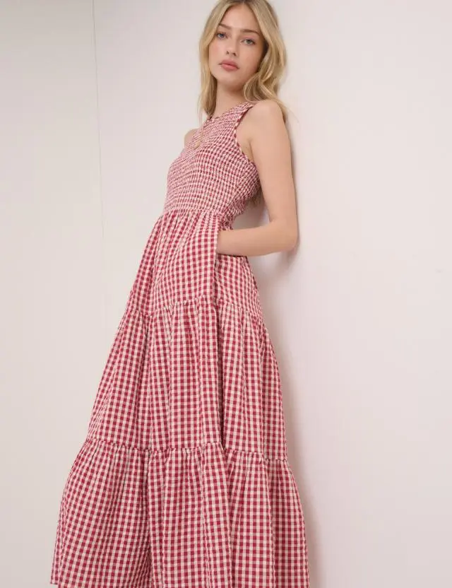 Red Gingham Sleeveless Charlie Midi Dress