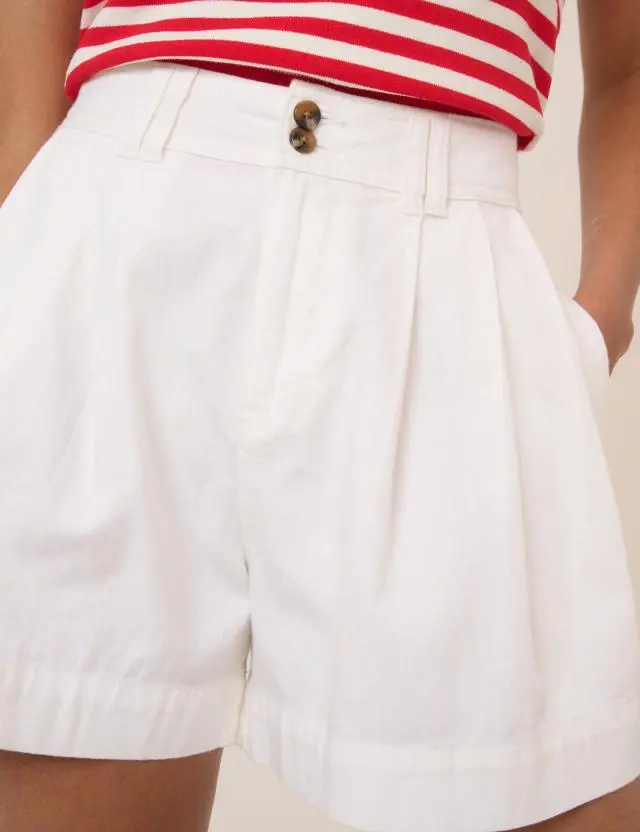 White Pleated High Waisted Shorts