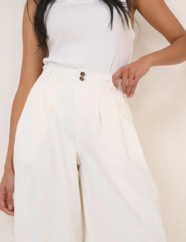 White Pleated Wide Leg Trousers