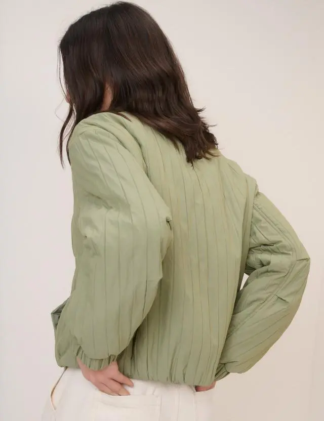 Green Quilted Bomber Jacket