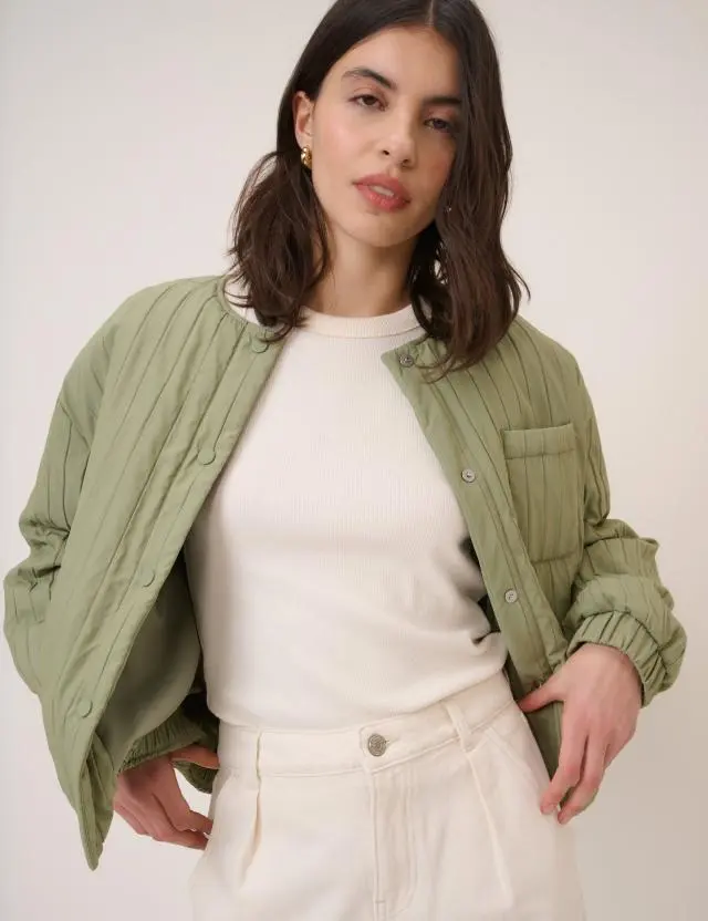 Green Quilted Bomber Jacket