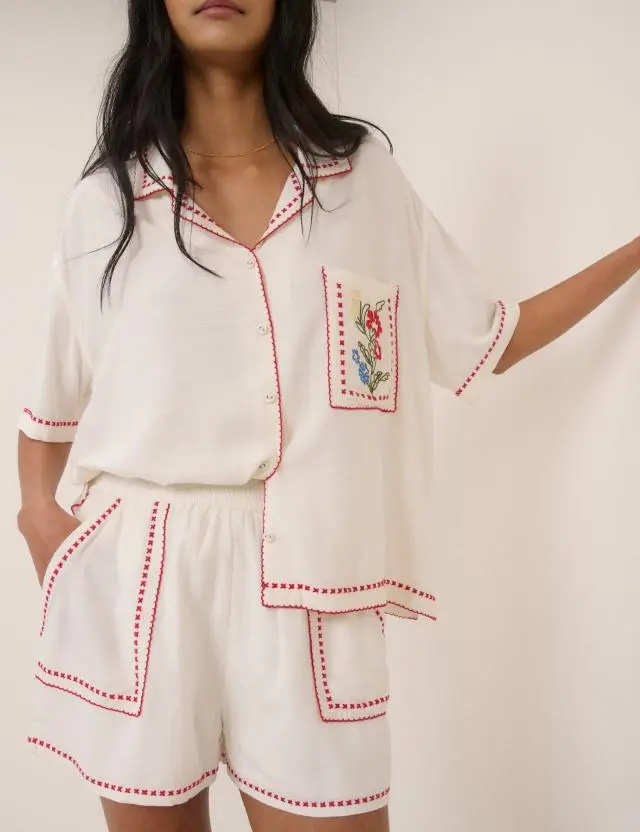 White Embroidered Shorts