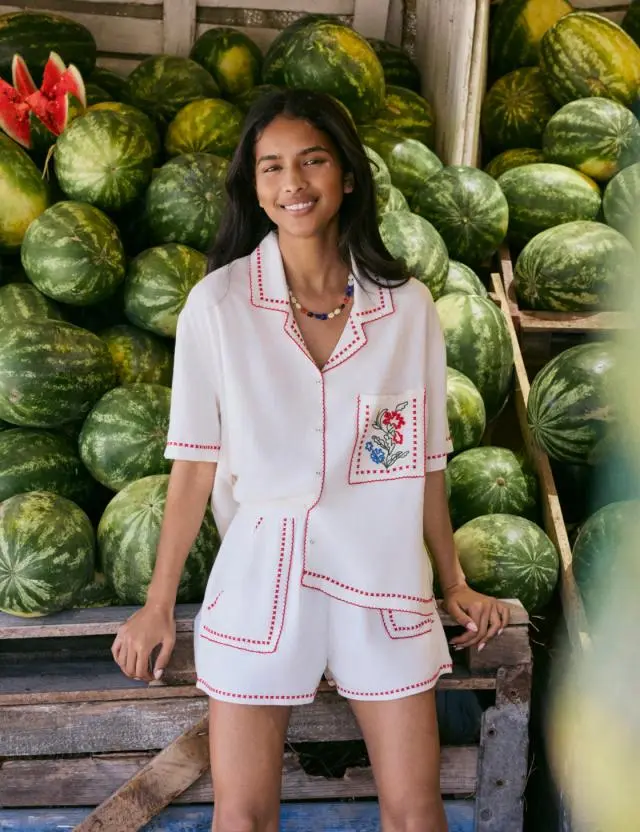 White Embroidered Shorts