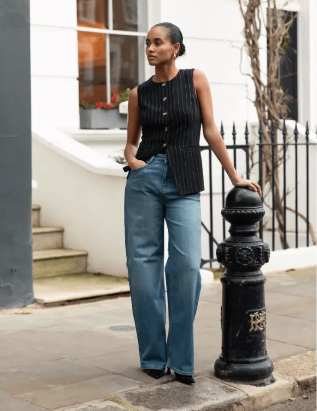 Mid Wash Stretch Wide Leg Jeans