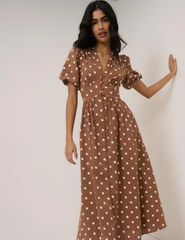 Brown Polka Dot Starlight Midi Dress