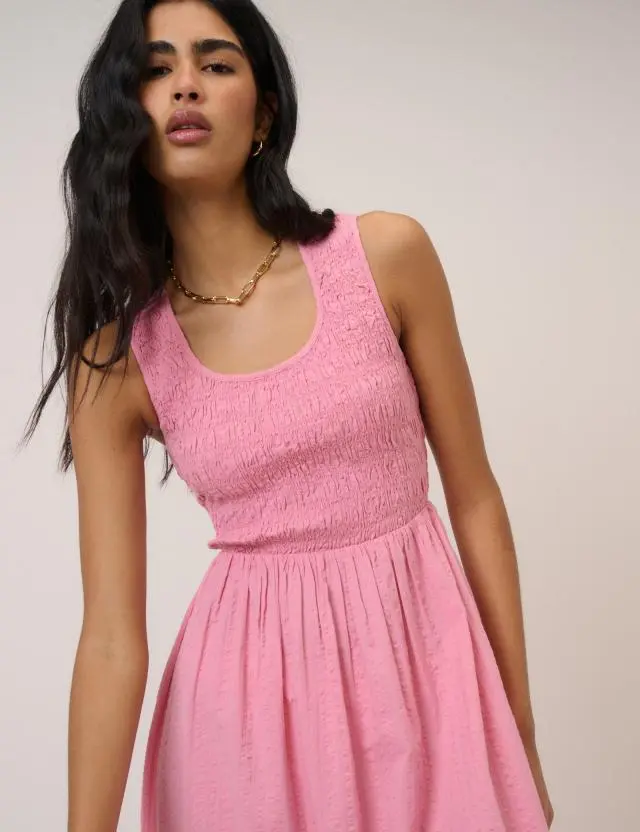 Pink Ruched Sleeveless Kinsley Midi Dress
