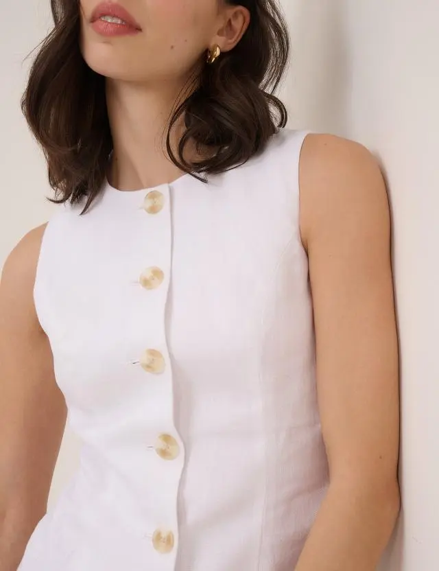 White Button Front Tailored Mini Dress