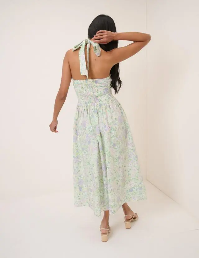 White Floral Halterneck Lilah Midi Dress