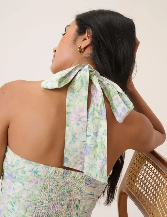 White Floral Halterneck Lilah Midi Dress