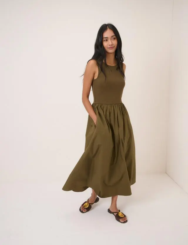 Khaki Sleeveless Vera Midi Dress