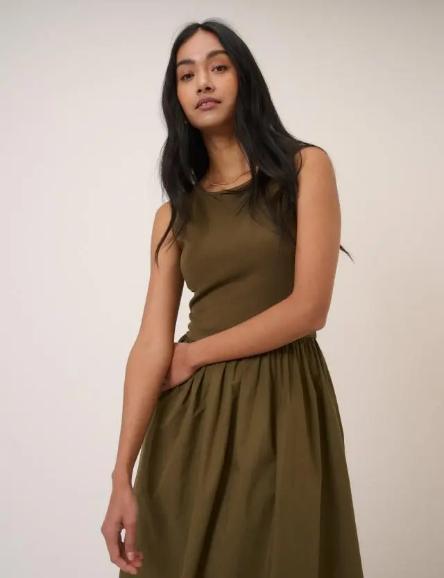 Khaki Sleeveless Vera Midi Dress