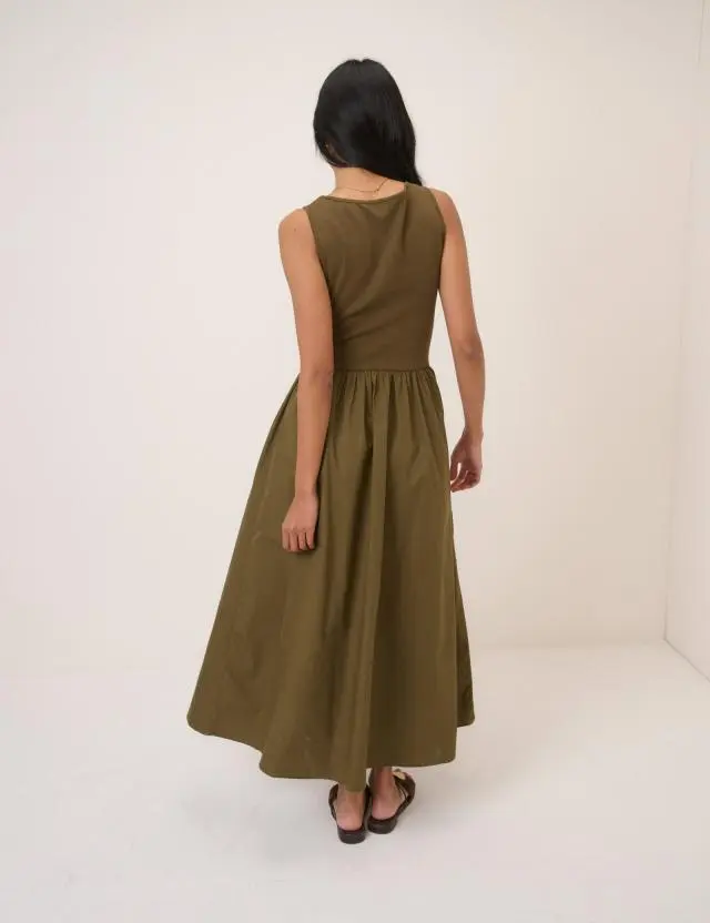 Khaki Sleeveless Vera Midi Dress
