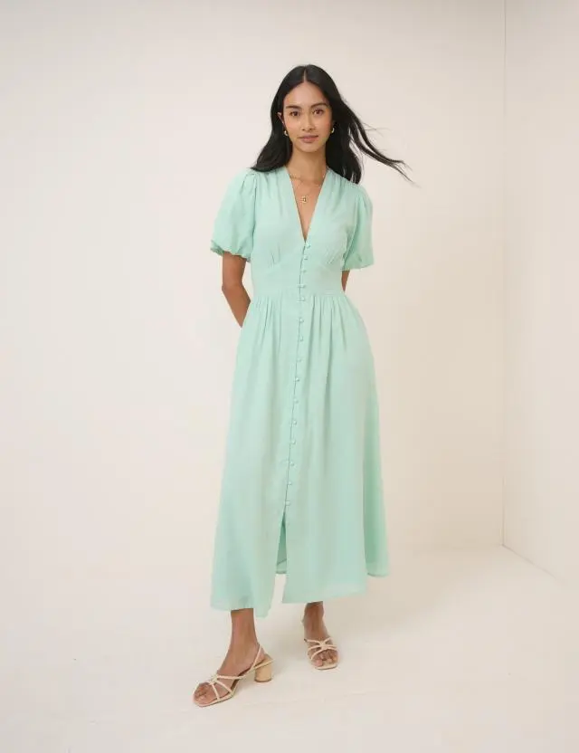 Mint Green Short Sleeve Starlight Midi Dress