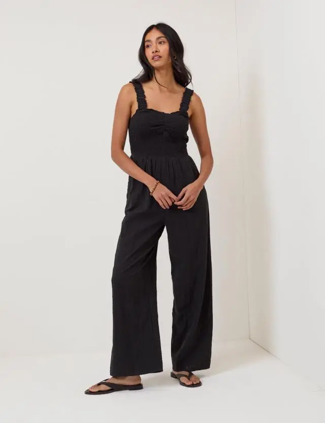 Black Shirred Jumpsuit