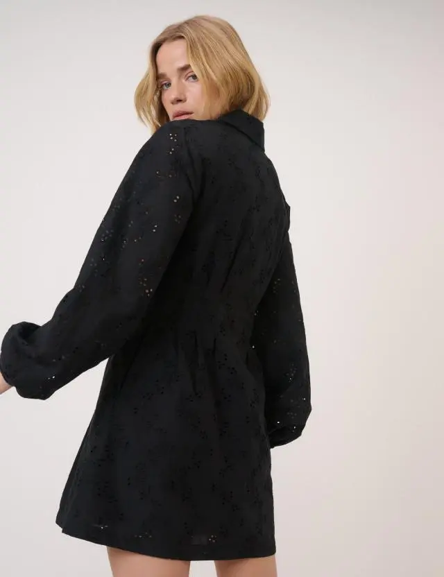 Black Broderie Anglaise Montego Mini Shirt Dress