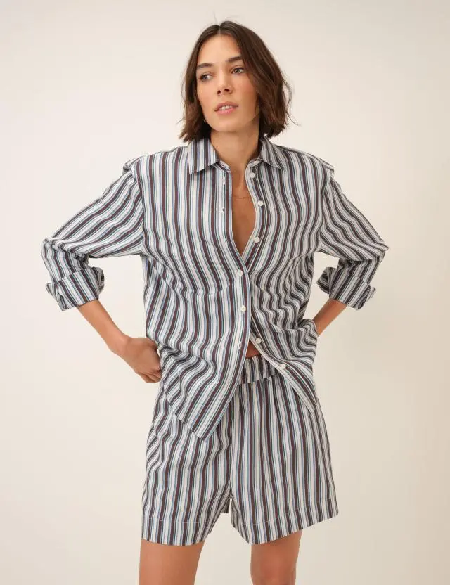 Blue And Brown Striped Shorts