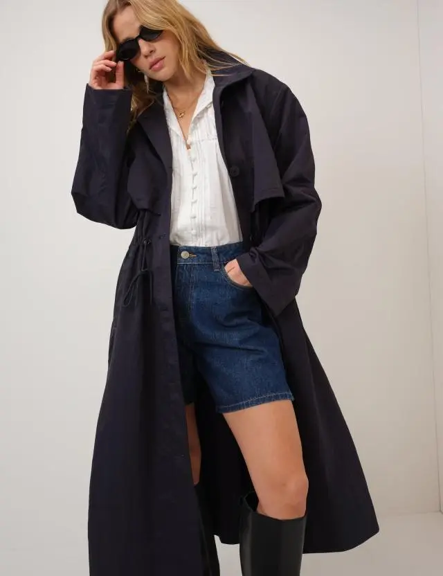 Navy Longline Funnel Neck Parka Jacket