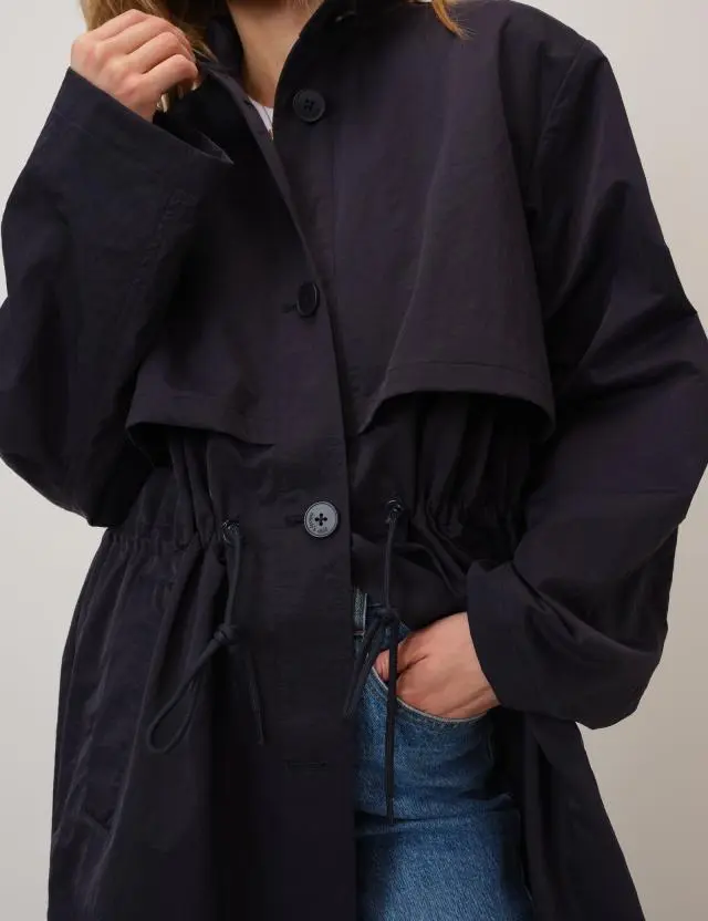 Navy Longline Funnel Neck Parka Jacket