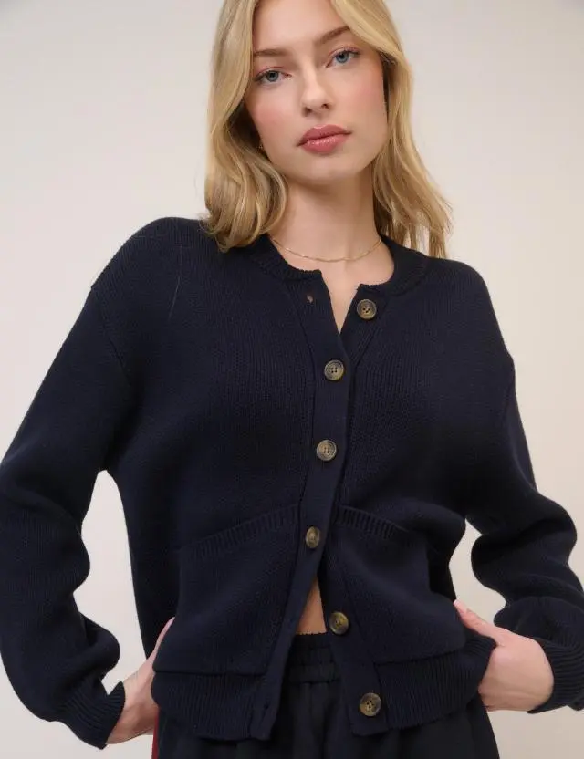 Navy Stitch Bomber Cardigan