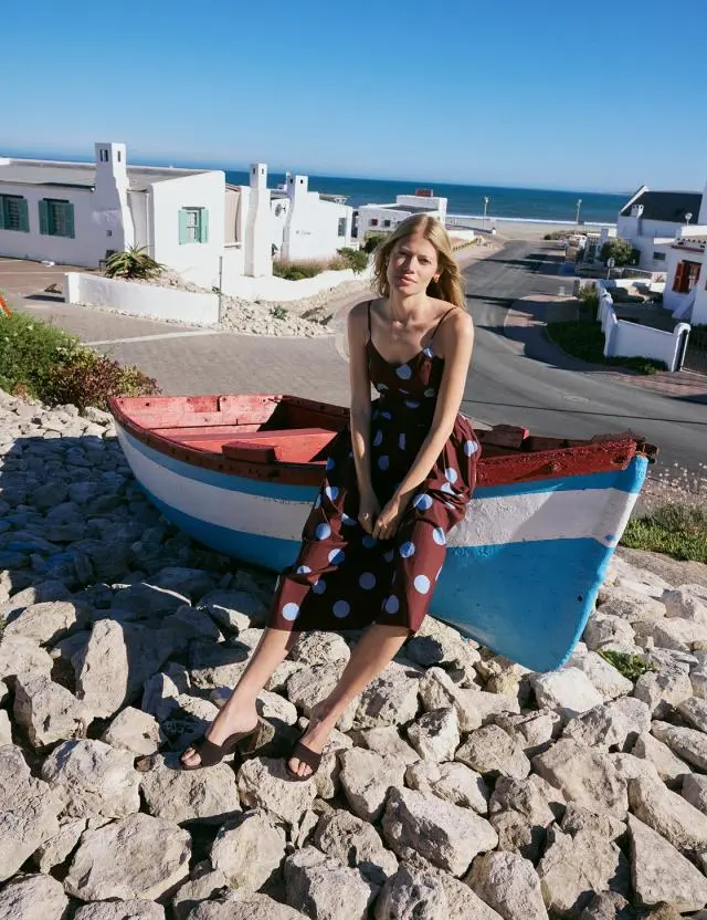 Brown Polka Dot Renley Midi Dress