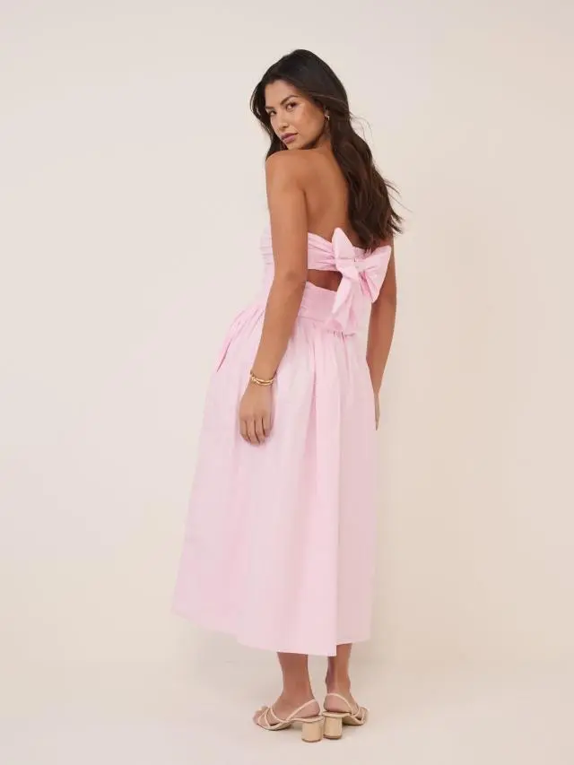 Petite Pale Pink Bandeau Ariella Midi Dress