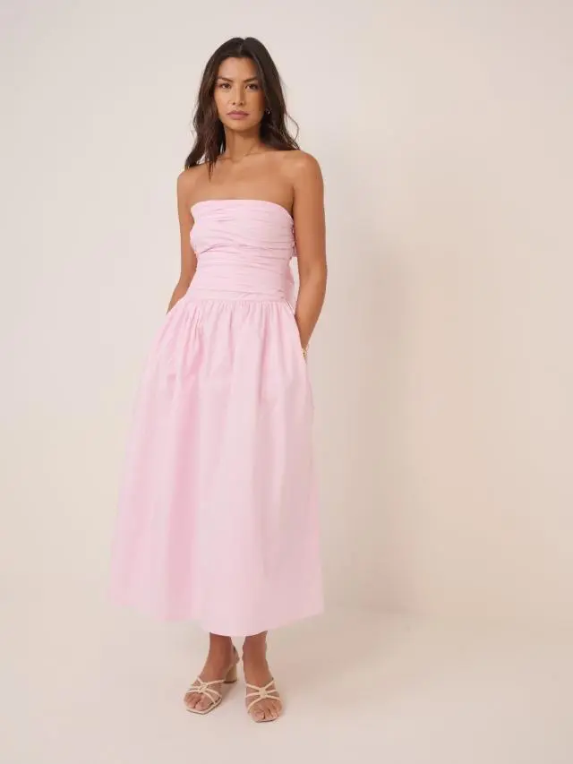 Petite Pale Pink Bandeau Ariella Midi Dress