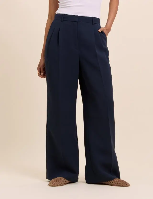 Navy Wide Leg Jax Crepe Trousers