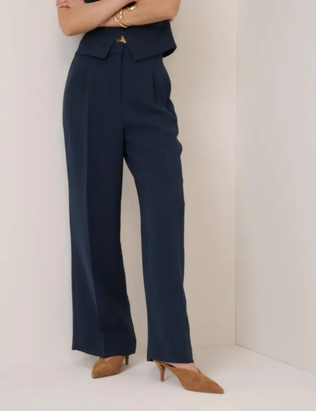 Navy Wide Leg Jax Crepe Trousers