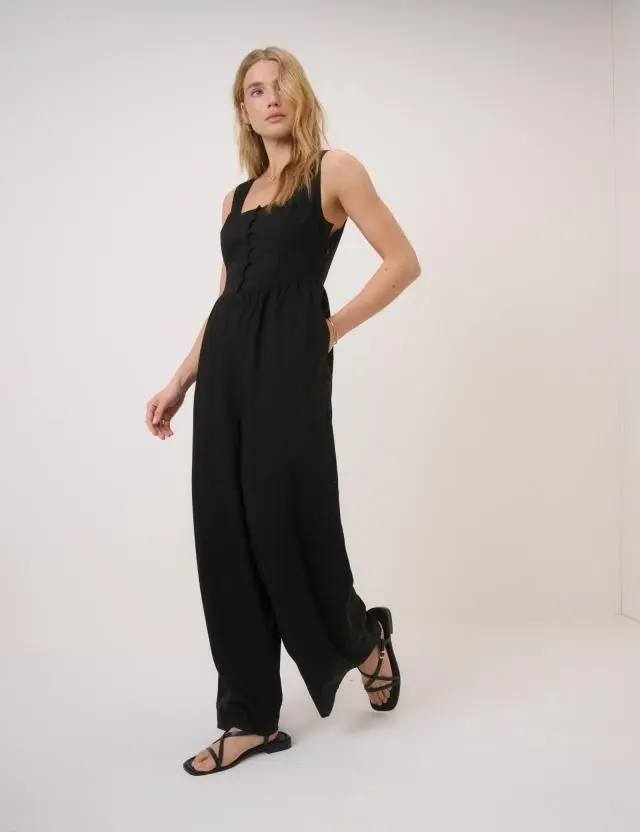 Black Linen-Blend Cora Jumpsuit